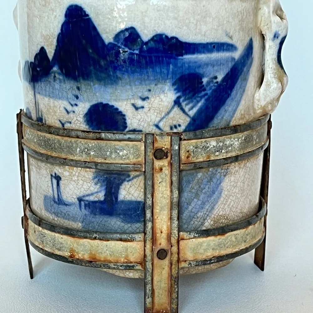 Chinese Tea Caddy Porcelain Canister Double Lid Herb Infuser Apothecary Jar